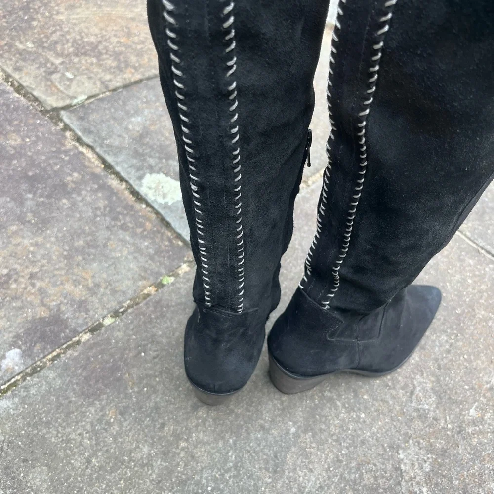 Black Suede Over-the-Knee Heeled Boots - Women's